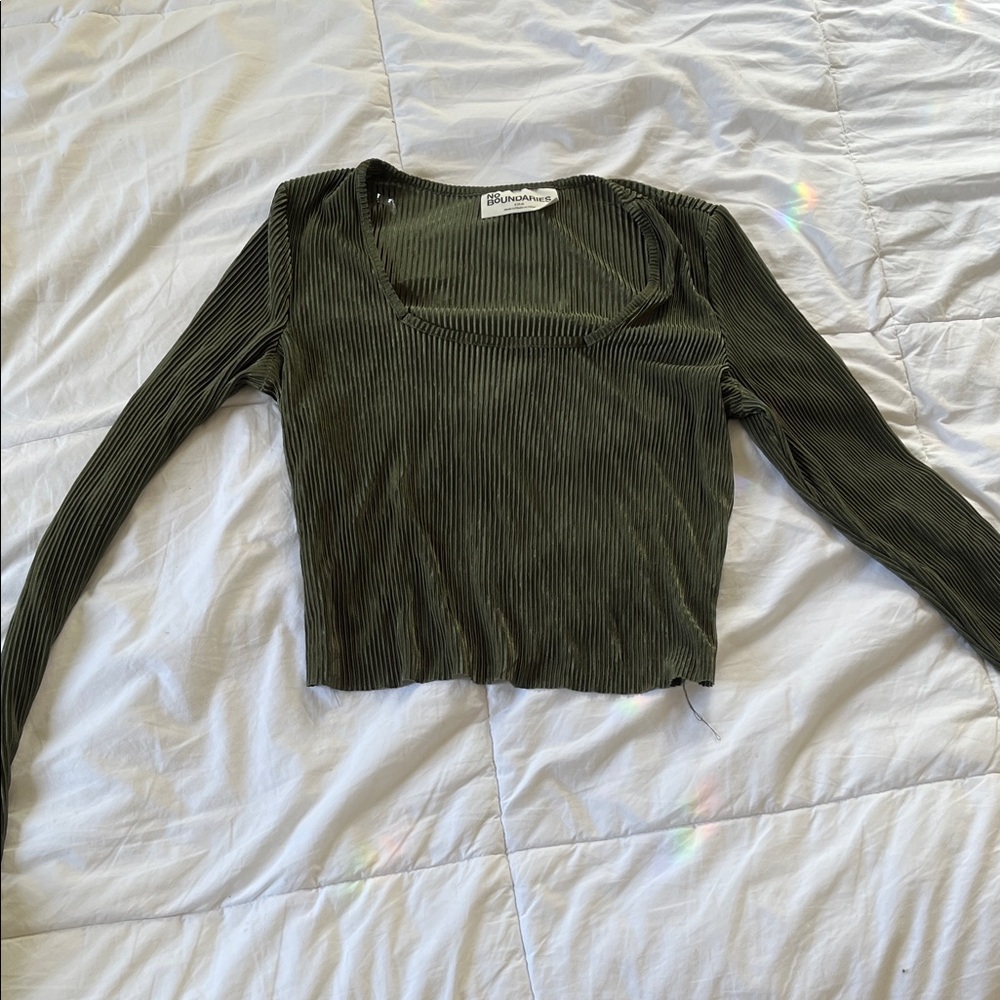 No Boundaries Olive Ribbed Long Sleeve Top
